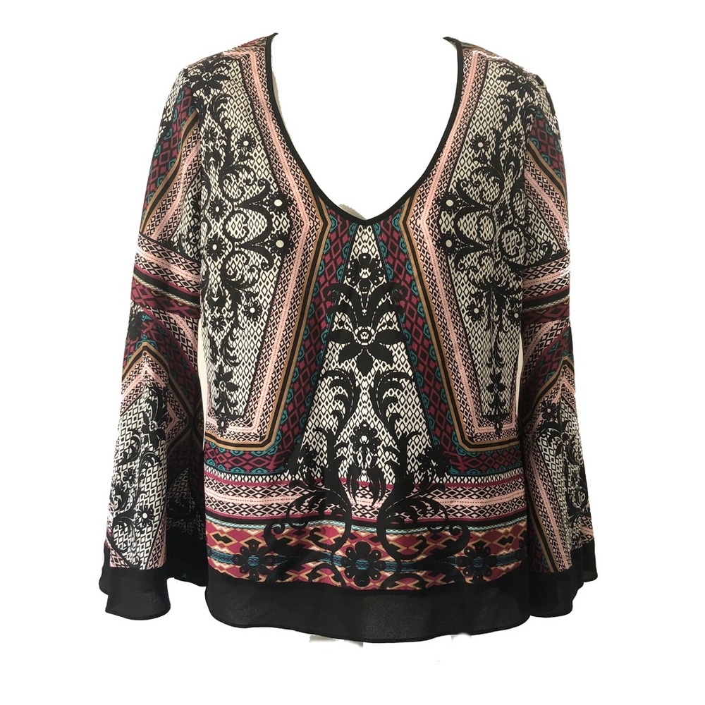 Bisou Bisou Stencil Print Blouse Top Size XS